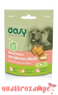 Oasy Snack Biscotti Ripieni Con Salmone e Mirtilli per Cani 80 g