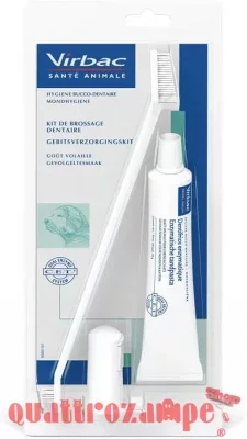 Virbac KIT Spazzolino, Ditale e C.E.T. Dentifricio enzimatico 70 gr Per Cani e Gatti