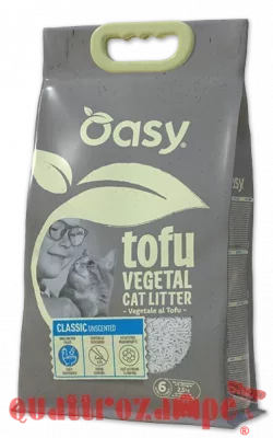 Oasy Lettiera Vegetale Tofu Classic Unscented 6 LT Agglomerante Senza Profumazione per Gatti