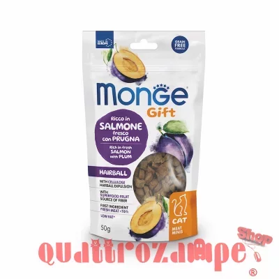 Monge Gift Hairball Salmone Prugne 50 gr Snack Per Gatti