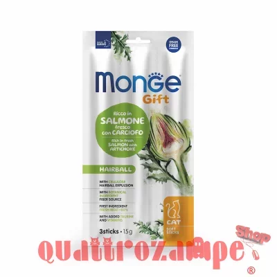 Monge Gift 3 Stick Hairball Salmone Carciofo 15 gr Snack Per Gatti