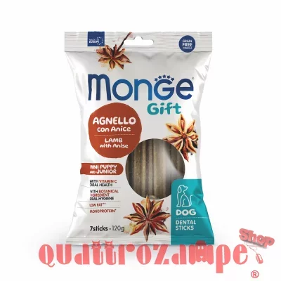 Monge Gift Dental Sticks Puppy Junior Mini Agnello Anice 120 gr Snack Per Cani