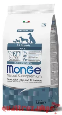Monge Superpremium Adult All Breed Monoproteico Trota, Riso Patate 2,5 kg Cane