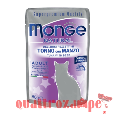 Monge Natural Superpremium 80 gr Tonno e Manzo Bustina Per Gatti