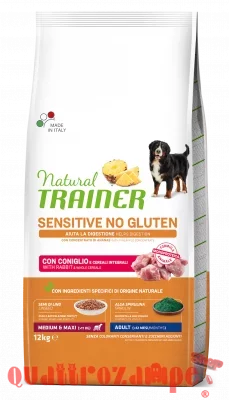 Natural Trainer Sensitive No Gluten Adult Medium Maxi con Coniglio 12 kg Per Cani