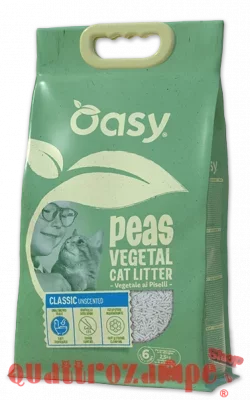 Oasy Lettiera Vegetale ai Piselli Classic Unscented 10 LT Agglomerante Senza Profumazione per Gatti
