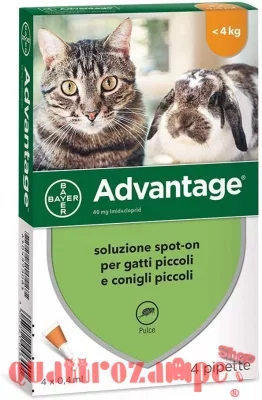 Bayer Advantage 40 mg Per Gatto fino a 4 kg 4 Pipette Antiparassitario