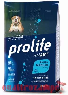 Prolife Dog Smart Puppy Medium Pollo e Riso 10 kg Crocchette Per Cani Cuccioli