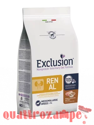 Exclusion Diet Renal Medium Large Maiale Sorgo Riso 12 kg Per Cani