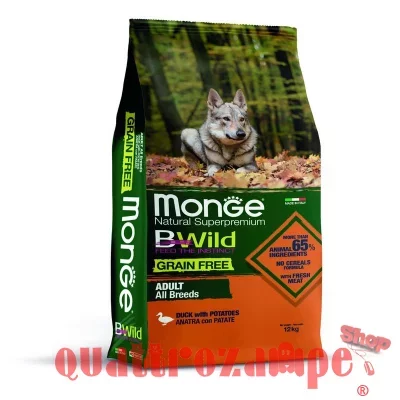 Monge Bwild Grain Free All Breeds Adult Anatra e Patate 12 kg Per Cani DANNEGGIATO
