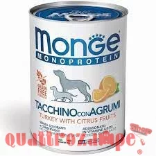 Monge Fruit Tacchino Riso e Agrumi Monoproteico 400 gr Umido per Cani
