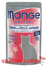 Monge Natural Superpremium 80 gr Tonno Pollo e Gamberi Bustina Per Gatti