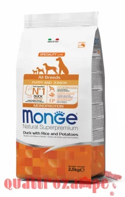Monge Superpremium All Breed Puppy Junior Anatra Riso 12 kg Cane