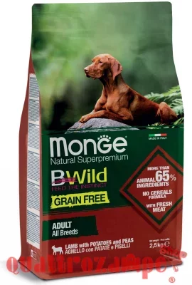 Monge Bwild Grain Free Adult All Breed Agnello e Piselli 12 Kg Per Cani