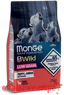 Monge Bwild Low Grain All Breed Puppy Junior Cervo 12 kg Per Cani