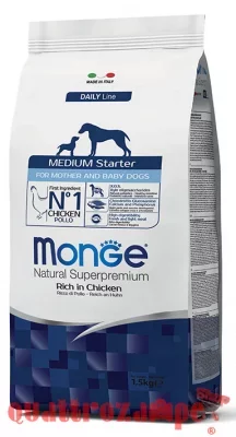 Monge SuperPremium Medium Starter Ricco di Pollo 1,5 Kg Per Cane