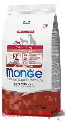 Monge Superpremium Mini Puppy Junior Agnello e Riso 2,5 kg Per Cani