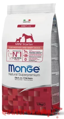 Monge SuperPremium Mini Starter Ricco di Pollo 1,5 Kg Per Cane