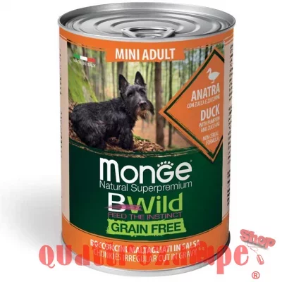 Monge Bwild Grain Free Mini Adult Anatra In Salsa 400 gr Umido per Cani