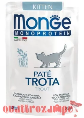 Monge Monoproteico Grain Free Patè Kitten Trota 85 gr Bustina Per Gatti