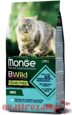 Monge Bwild Grain Free Adult Merluzzo Patate Lenticchie 1,5 kg Per Gatti