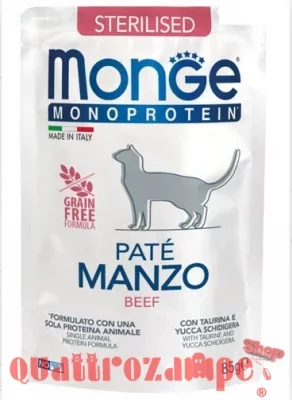Monge Monoproteico Pate Sterilised Manzo 85 gr Bustina Per Gatti