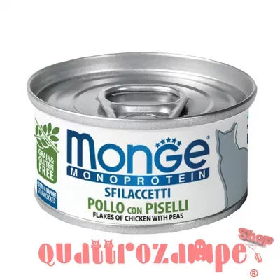 Monge Monoproteico Sfilaccetti Pollo e Piselli 80 gr Lattina Per Gatti