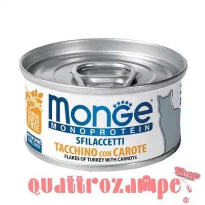 Monge Monoproteico Sfilaccetti Tacchino e Carote 80 gr Lattina Per Gatti