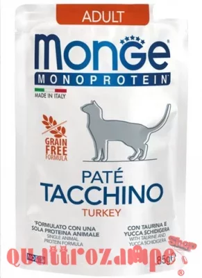 Monge Monoproteico Grain Free Patè Adult Tacchino 85 gr Bustina Per Gatti