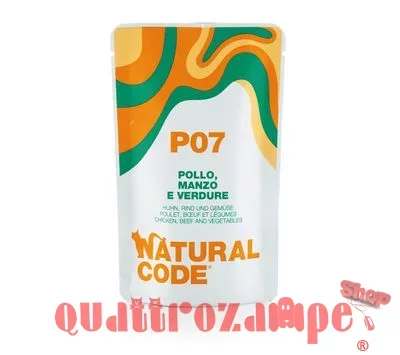 Natural Code P07 Pollo Manzo e Verdure 70 Gr Per Gatti