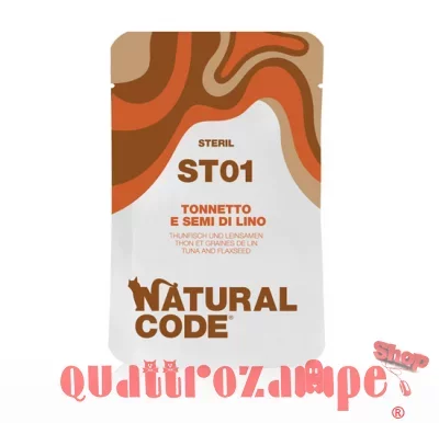 Natural Code ST01 Sterilised Tonnetto e Semi di Lino 70 Gr Bustina Per Gatti