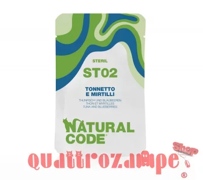 Natural Code ST02 Sterilised Tonnetto e Mirtilli 70 Gr Bustina Per Gatti