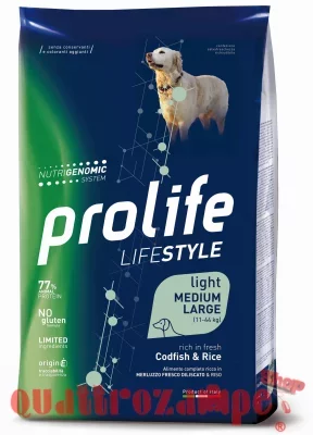 Prolife Dog Life Style Medium Large Light CodFish e Rise 12 kg (Merluzzo e Riso)