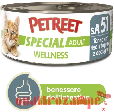 Petreet Special Wellness Tonno Riso Integrale Acciughe 70 gr sA51 Lattina Umido Gatto