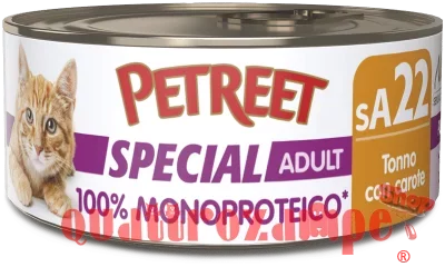Petreet Monoproteico Tonno Con Carote 60 gr sA22 Lattina Umido Gatto