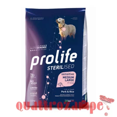 Prolife Dog Sensitive Medium Large STERILISED Maiale e Riso 12 kg Cani