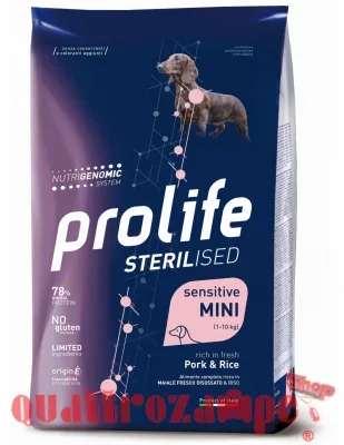 Prolife Dog Sensitive Mini Sterilised Maiale Riso 7 kg Cani Sterilizzati