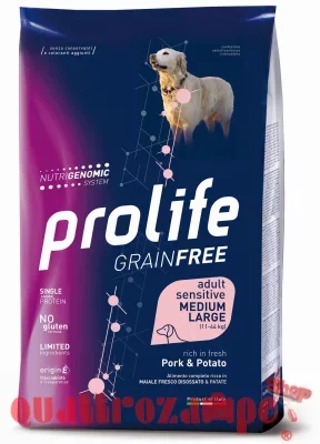 Prolife Dog Sensitive Medium Large Adult Maiale e Patate 2,5 kg Crocchette Per Cani