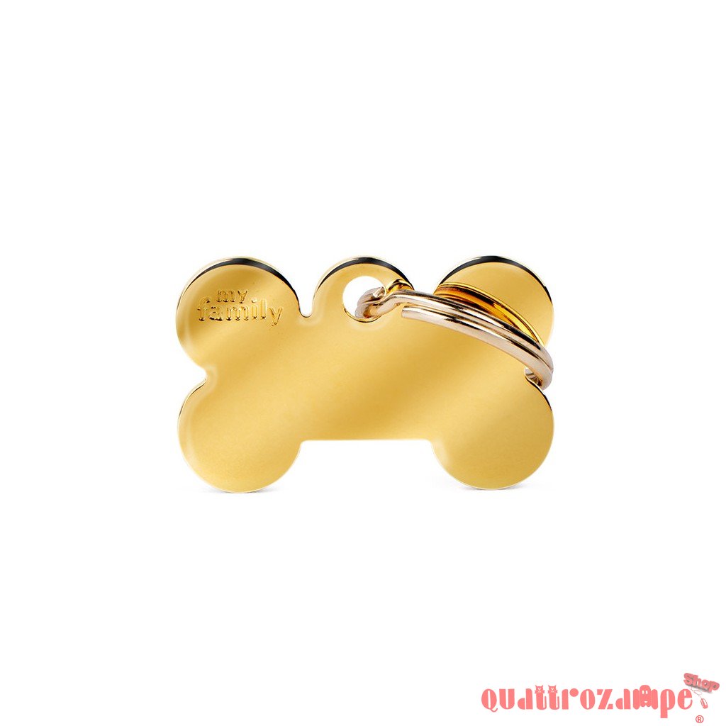 My Family Medaglietta Incisa Osso Piccolo in Ottone Cromato Dorato