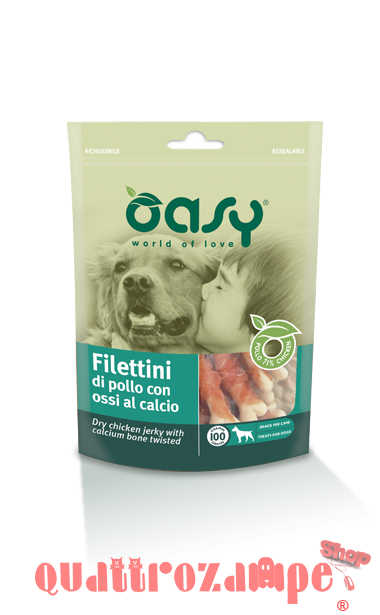 Oasy Snack Filettini di Pollo con Ossi al Calcio 100 g per Cani