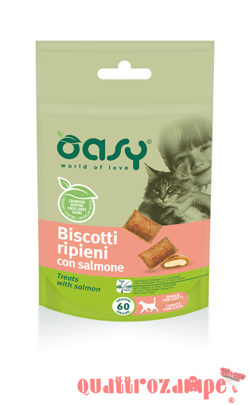 Oasy Snack Biscotti Ripieni Con Salmone per Gatti 60 g