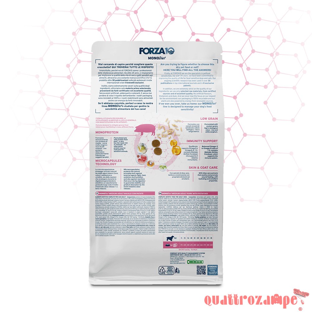 Forza 10 Medium Adult Diet Hypoallergenic Al Maiale 12 kg Per Cani