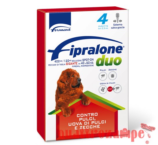 Fipralone Duo Cane 40-60 Kg Antipulci Antizecche 4 Pipette