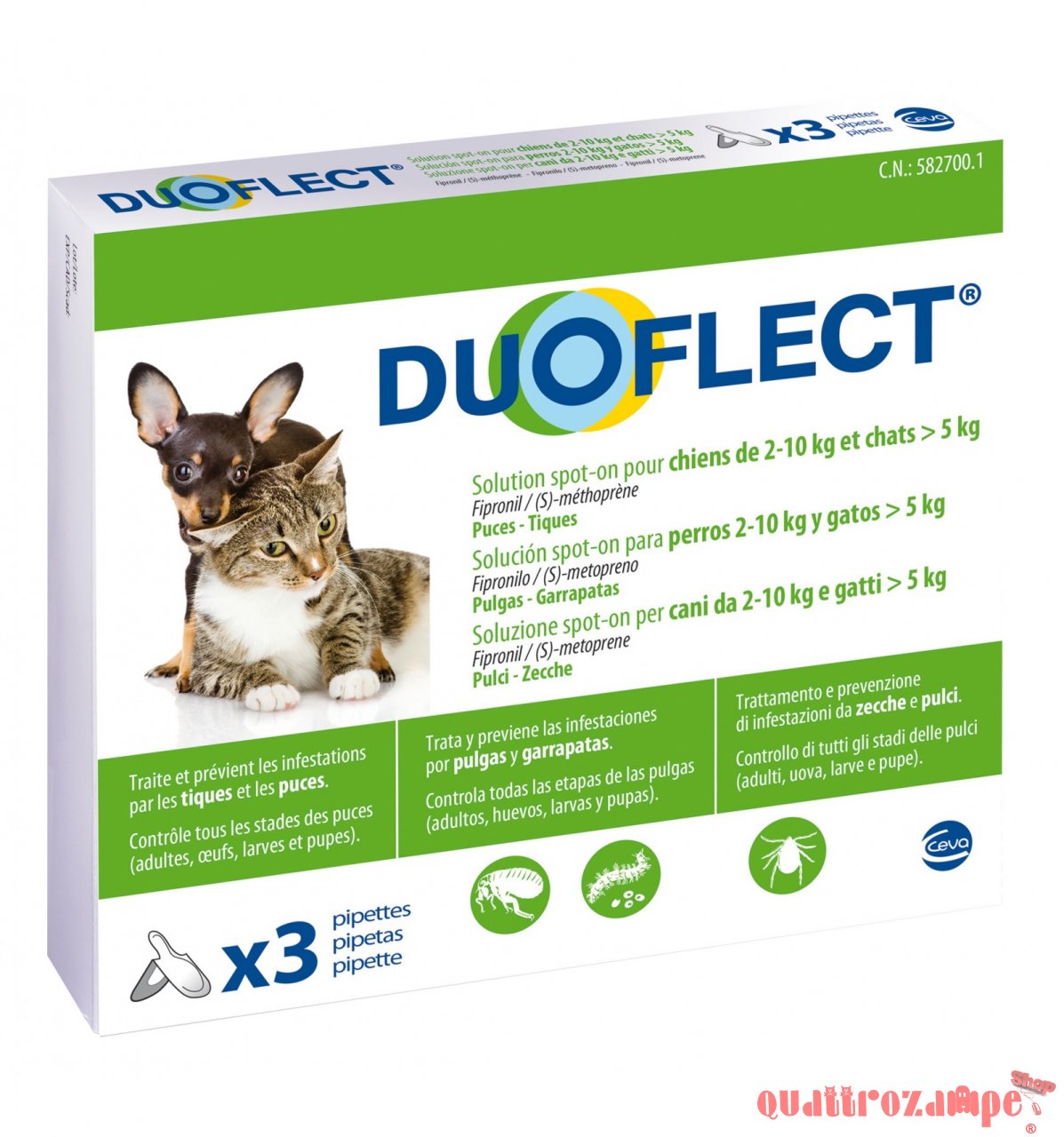 Duoflect cani 2-10 kg e gatti oltre 5 kg spot on 3 pipette