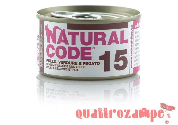 Natural Code 15 Pollo Verdure e Fegato 85 gr Per Gatti
