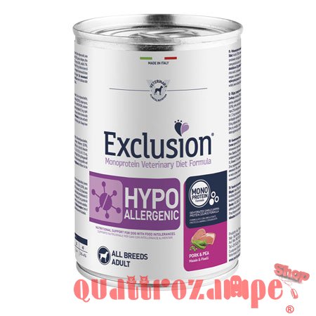 Exclusion Diet Hypoallergenic Adult Maiale e Piselli 400 gr Barattolo Umido Per Cane