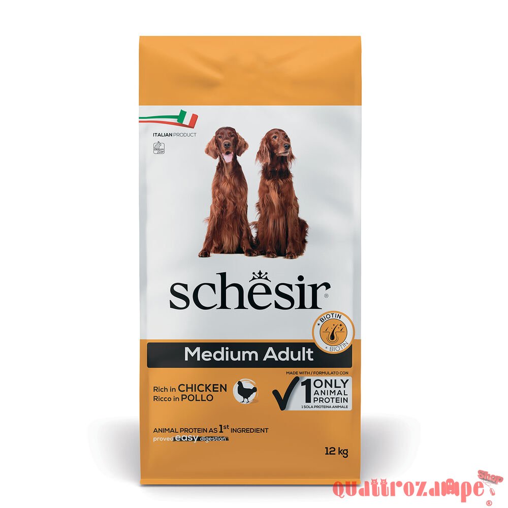 Schesir Dog Medium Adult Pollo Monoproteico Mantenimento 12 kg Per Cani