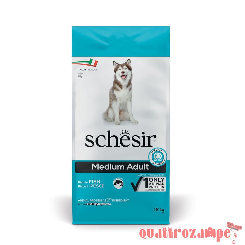 Schesir Dog Medium Adult Pesce Monoproteico Mantenimento 12 kg Per Cani