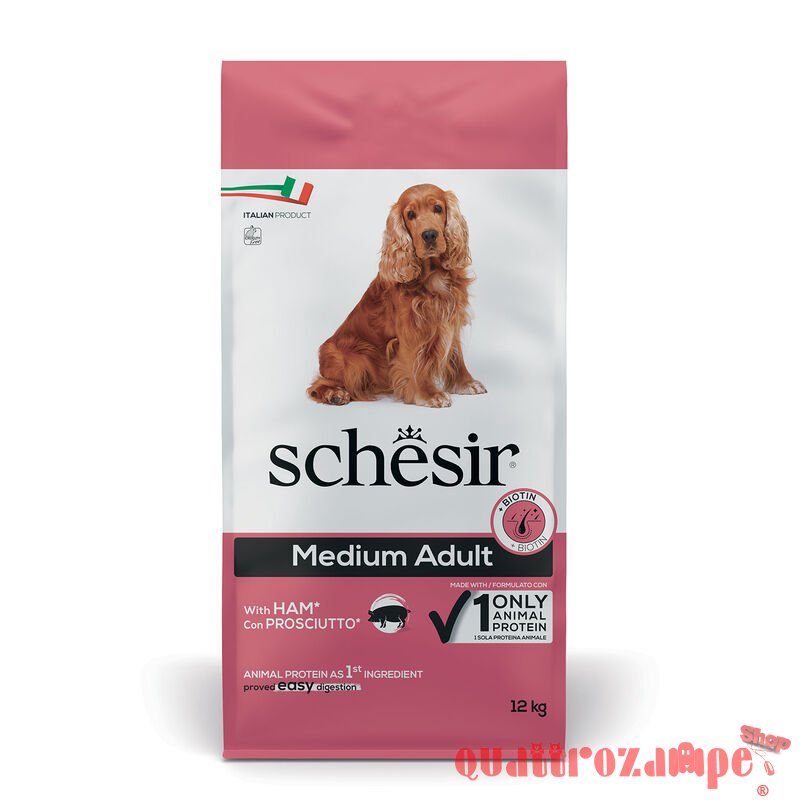 Schesir Dog Medium Adult Prosciutto Monoproteico Mantenimento 12 kg Per Cani