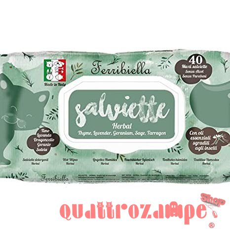 Ferribiella 40 Salviette Detergenti Herbal Con Oli Essenziali Sgraditi Agli Insetti